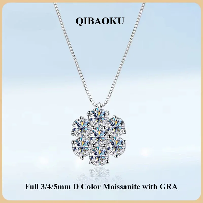 NASIAFlower 3/4/5mm D Color Moissanite Pendant Necklace for Woman Man S925 Silver GRA 7-Stone Diamond Neck Chain 2026