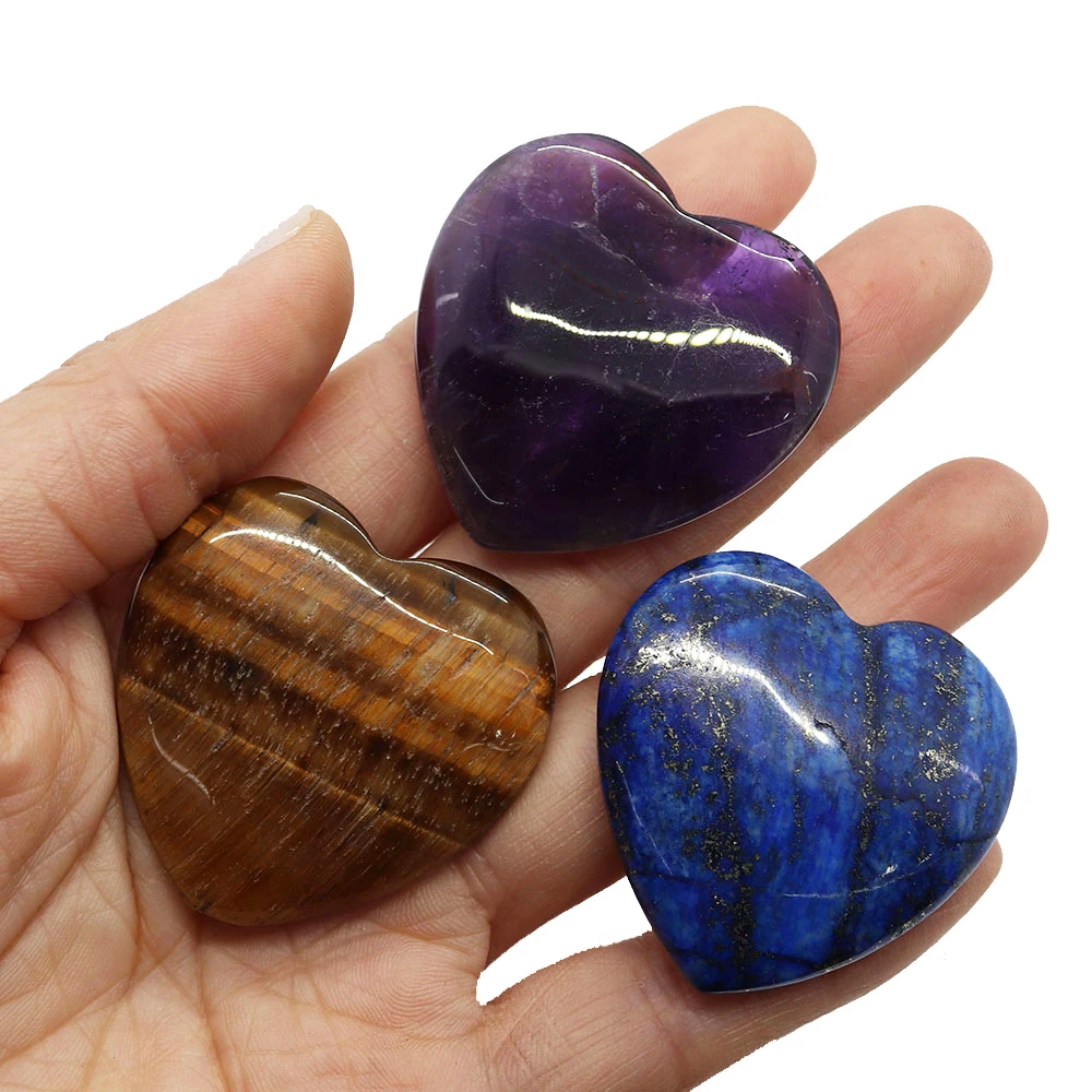 Natural Stone Lapis Lazuli Beads Ornaments Heart Shape Smooth Reiki DIY Gift 40mm Decoration Big Worry Stone Amethyst Beads 1pcs