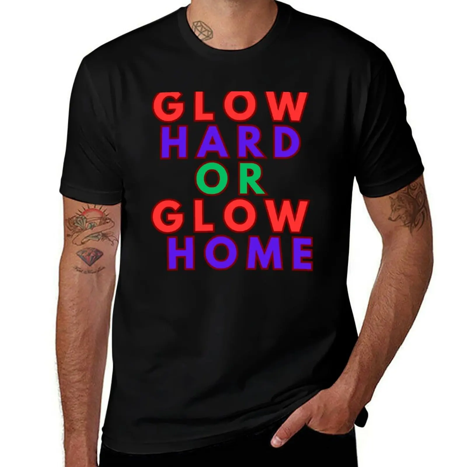 

glow hard or glow home T-Shirt Luxury man customs design your own blue archive tees t shirts men