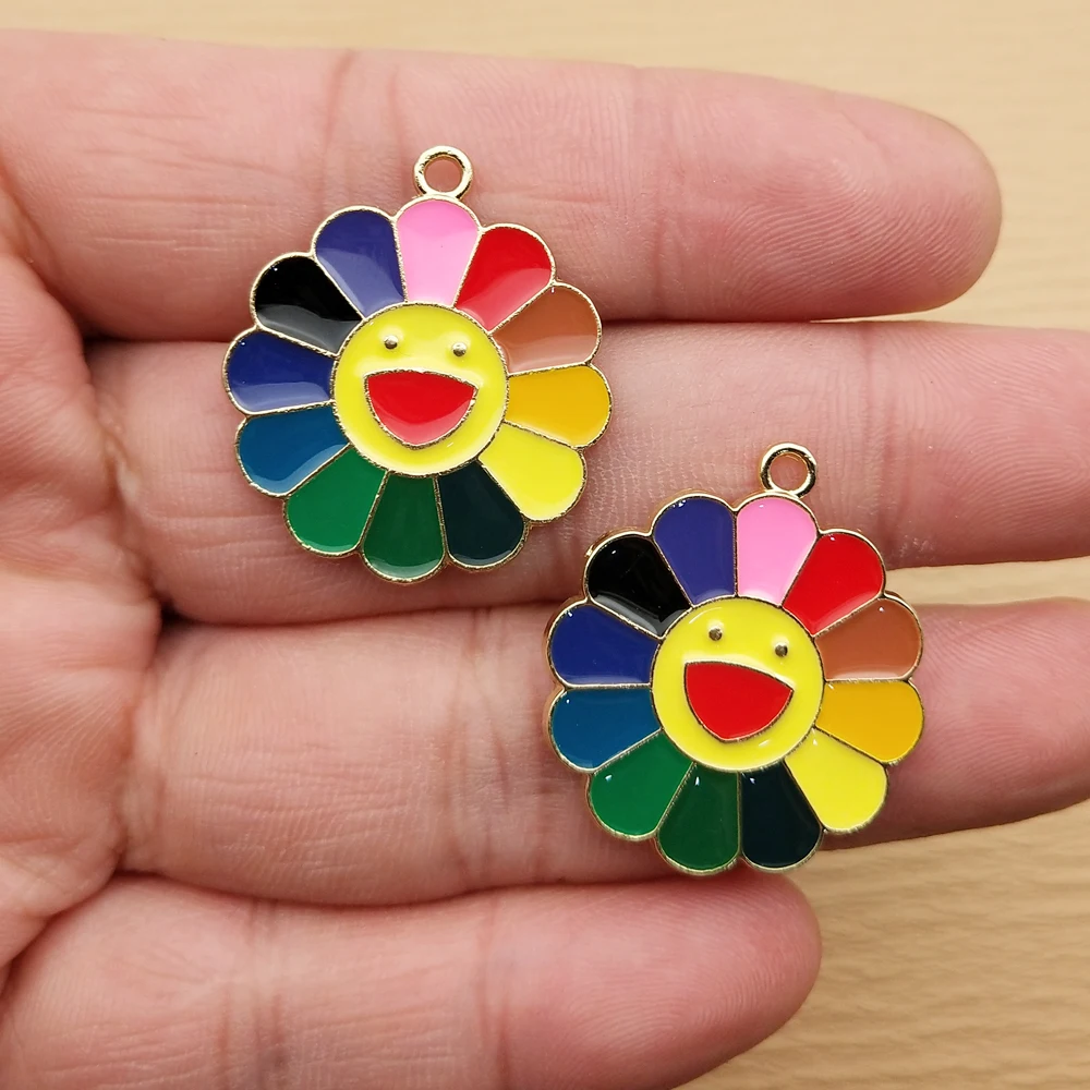 10pcs Smile Sunflower Jewelry Charms Diy Making Earring Keychain Bracelet Necklace Pendant Accessories Alloy Metal Gold Plated