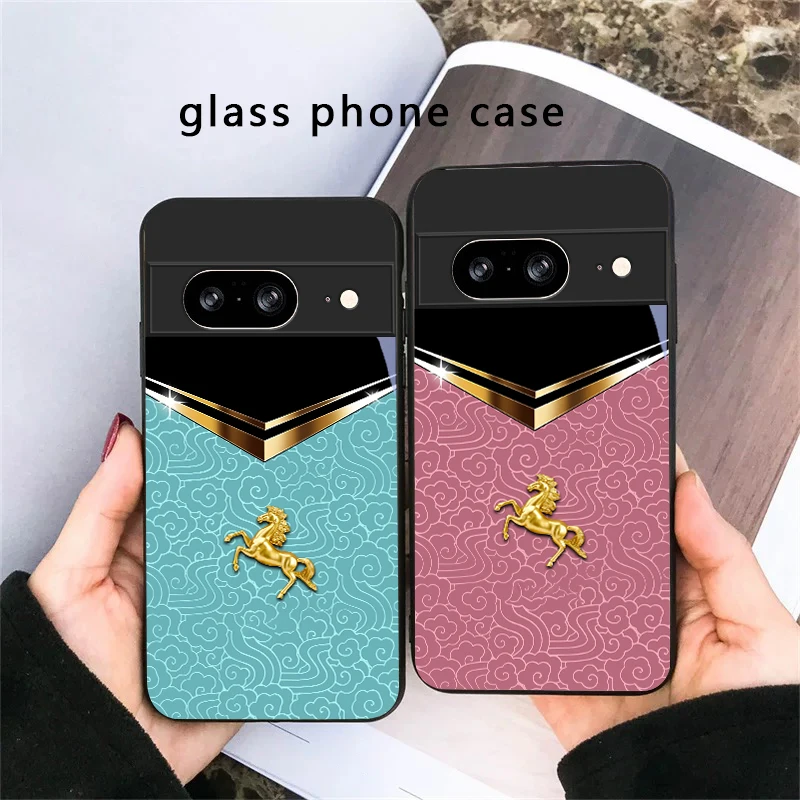 Dark Night Golden Horse For Google Pixel 8 7 9 10 Pixel 10 Pro XL Pixel 9 Pro XL Pixel 8a 7a Pixel 7 Pro Black Glass Phone Case view 6
