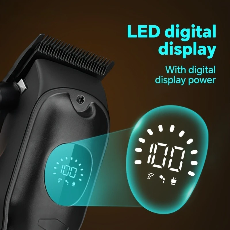 Men's Professional Hair Clipper Set LED Digital Display Hair Beard Trimmer Nine Limit Combs Smooth Cutter Head Holiday Gift