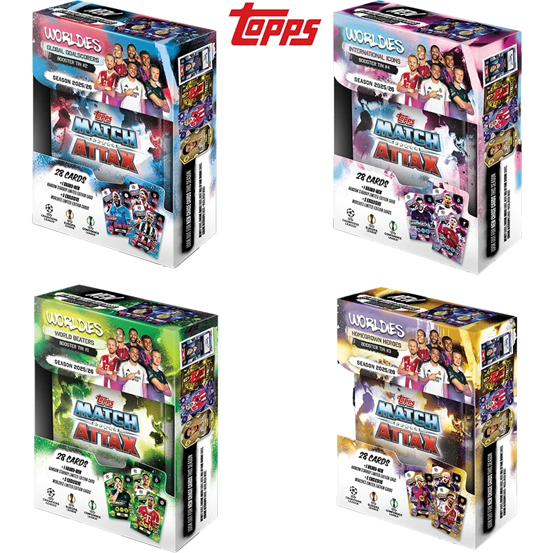 

Новый сезонный топпер 2025/26 UCC Match Attax Mini Tin Box Homegrown Heroes World Beaters Global Goalscorers Collection Card