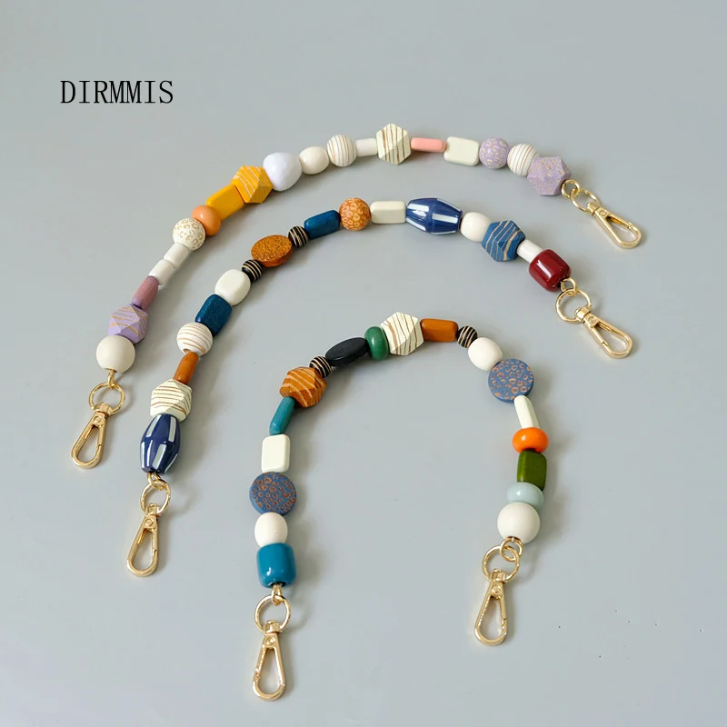 Pulsera hecha a mano con cuentas de resina de madera de colores para mujer, accesorio para bolso, correa para funda de teléfono, cadena de repuesto