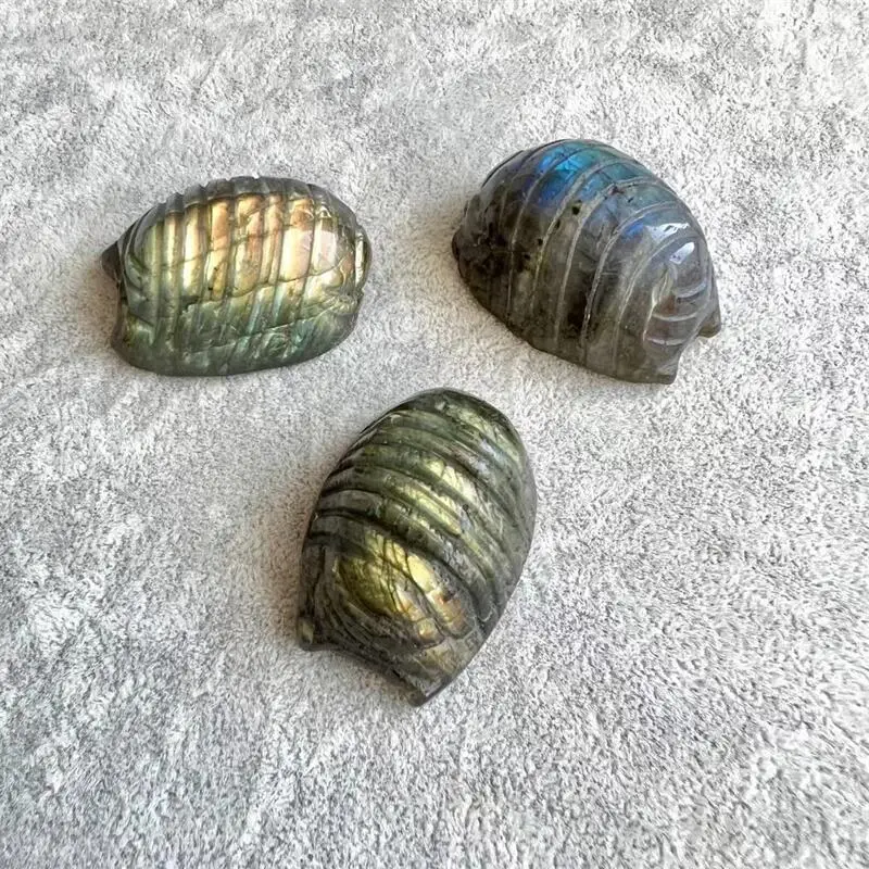 3pcs Natural Labradorite Pill-bug Crystal Insect Crafts Home Decoration Fengshui Healing Energy Mini Ornament Gift