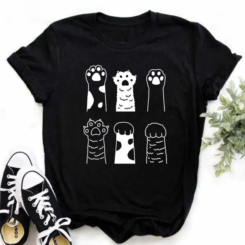 Maycaur Cats Print Summer Cute Women Tshirt Funny Cartoon T Shirt Female Ullzang T-shirt 90s Fashion Korean Style Top Tee