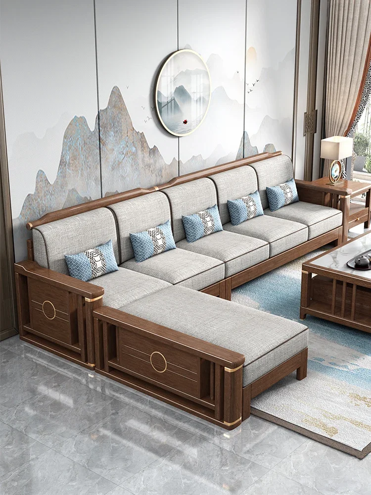 New Chinese Style Solid Wood Cloth Craft Sofa Solid Wood Living Room Walnut Furniture Imperial Concubine Combination