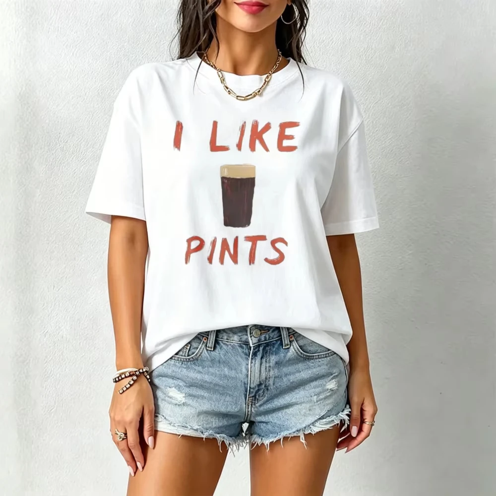 I Like Pints Beer Pun Coffee Lover Humor Text Minimalist Unisex Short Sleeve Crew Neck Fun Graphic Tee Bar Pub Lover Unisex Tops