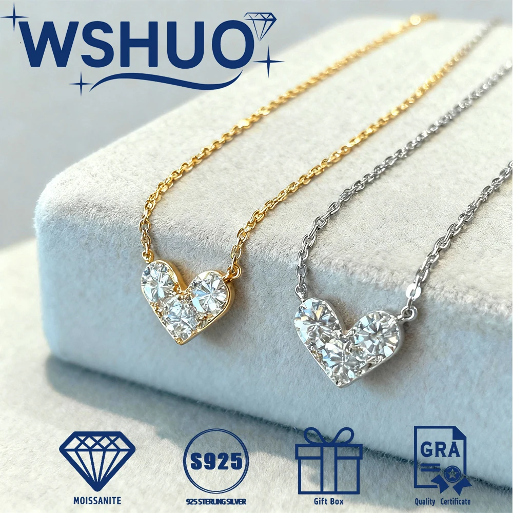 

WSHUO 4MM 0.3CT Full Moissanite Necklace for Women 100%S925 Silver Heart Shaped Diamond Pendant Necklace Fine Jewelry Party Gift