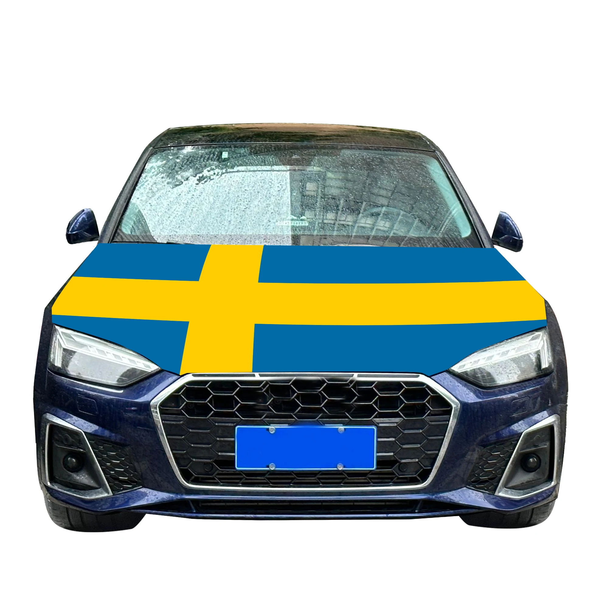 Sweden Car Hood Cover Flag  Universal Size Elastic Polyester 120x150cm for Car Decor