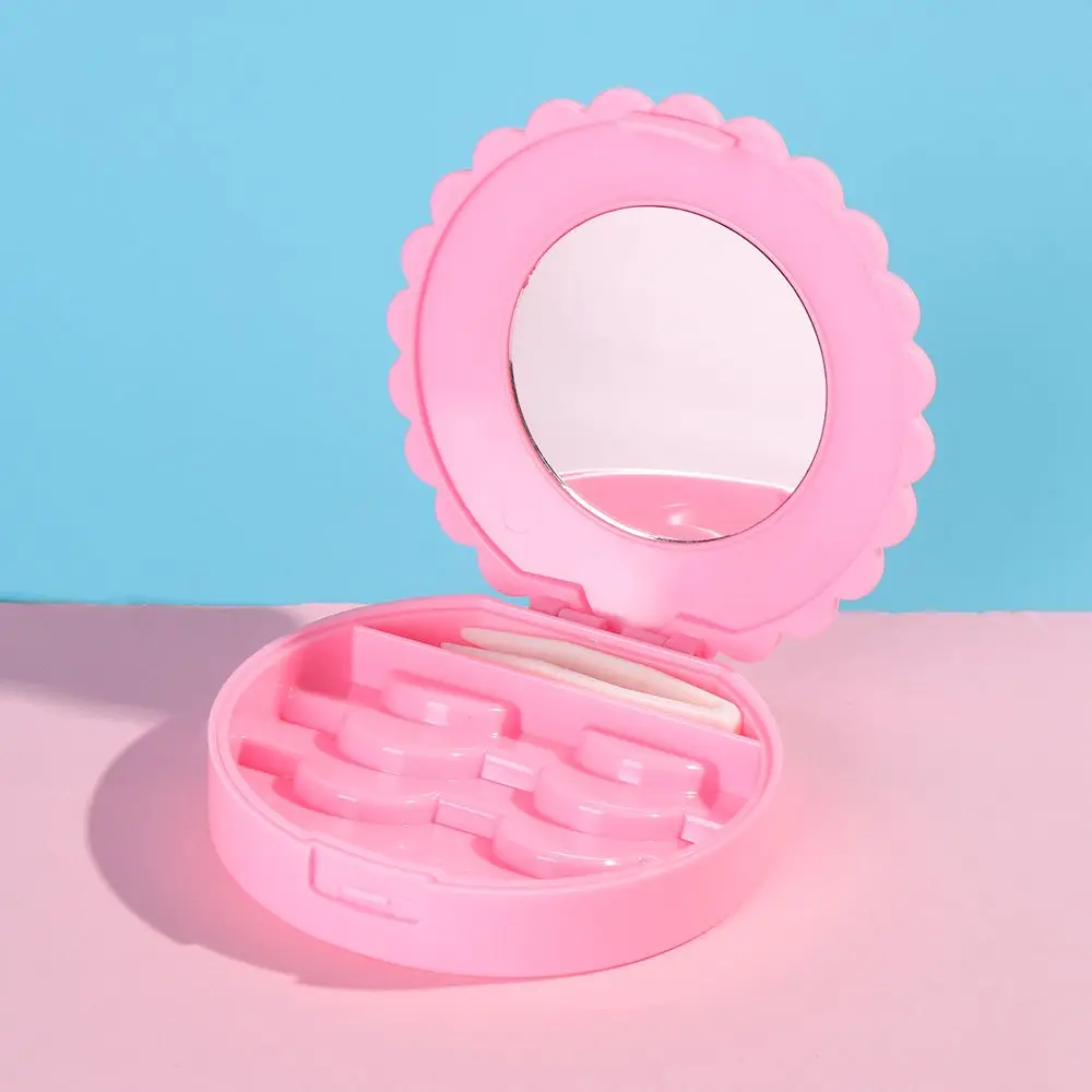 패션 거짓 속눈썹 상자 휴대용 속눈썹 컨테이너 상자 플라스틱 속눈썹 주최자 핑크 미러 케이스 아름다움을위한 메이크업 도구