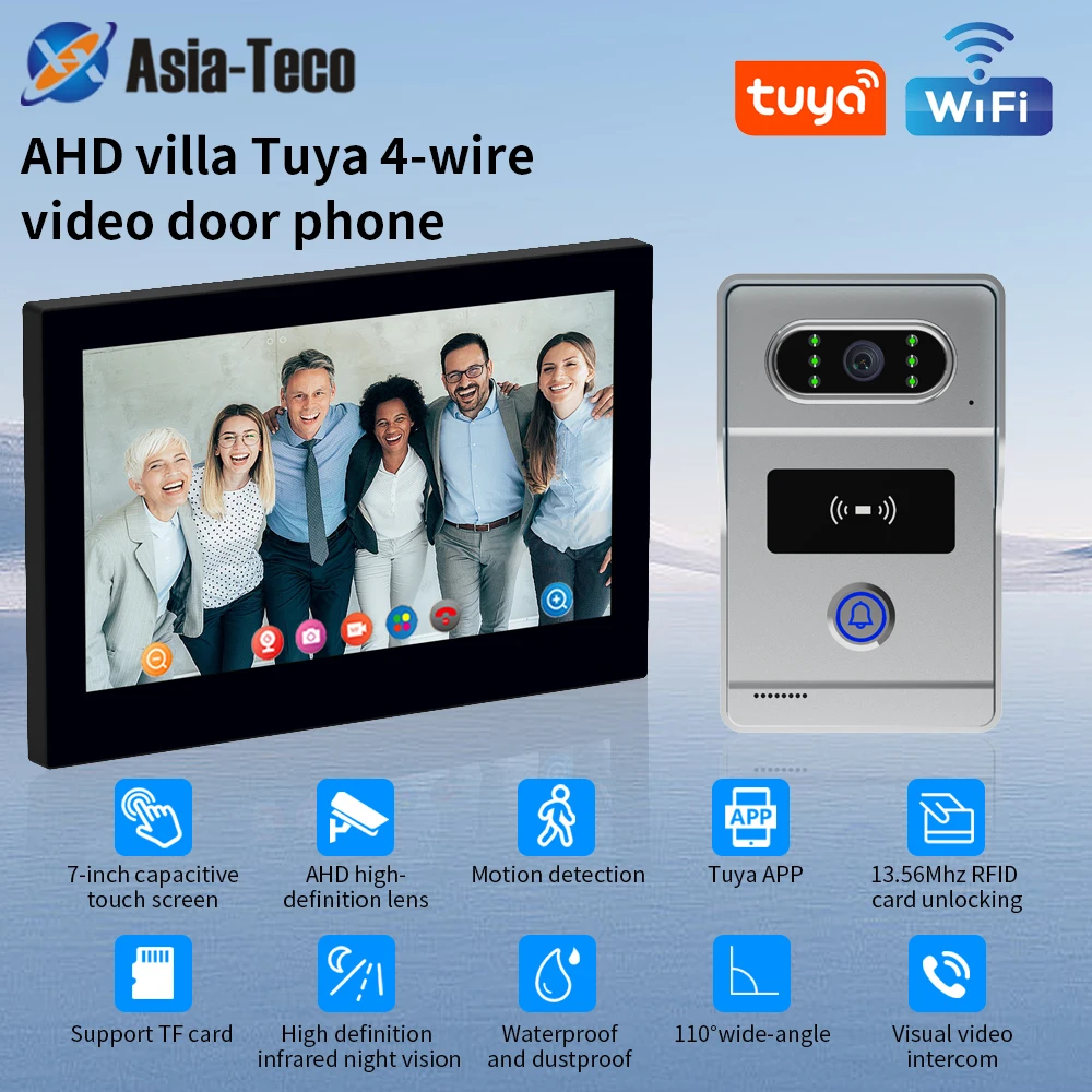 Villa sistema de intercomunicação visual tuya vídeo campainha monitoramento com fio 7 Polegada vídeo edifício interfone eletrônico sistema controle acesso