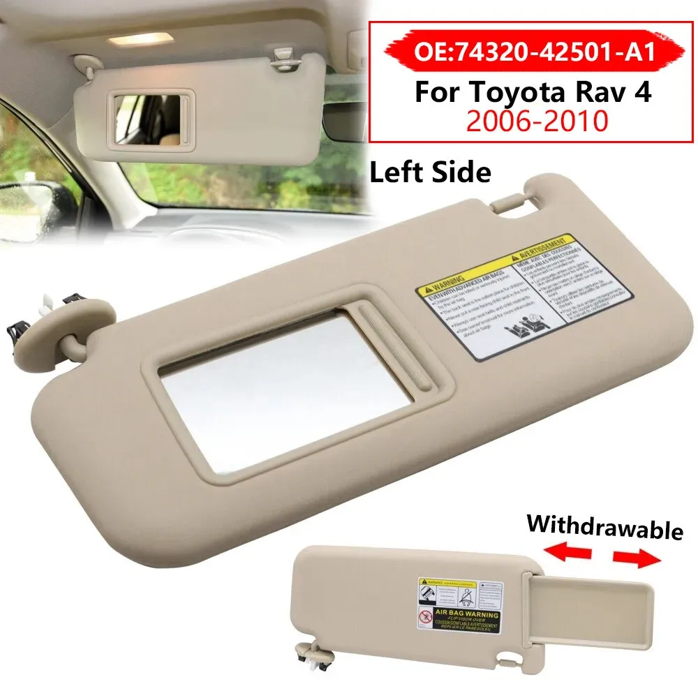 Car Parts Beige Sun Visor Protection Sunscreen Sunshade Fit For Toyota Rav4 2006-2010 Left Driver Front Side 74320-42501-A1