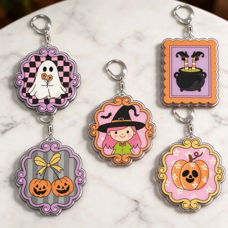 Smooth Edge Double Sided Printed Ghost Candy Durable Spooky Gothic Halloween Themed  Whimsical Acrylic Keychain 5cm