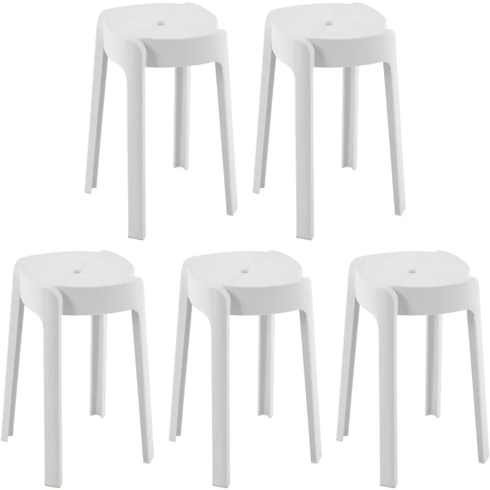 5 Pcs Round Plastic Stack Stools for Kid 18 Inch Portable Stackable Chairs Backless Stools White Plastic Classroom Stool (White)