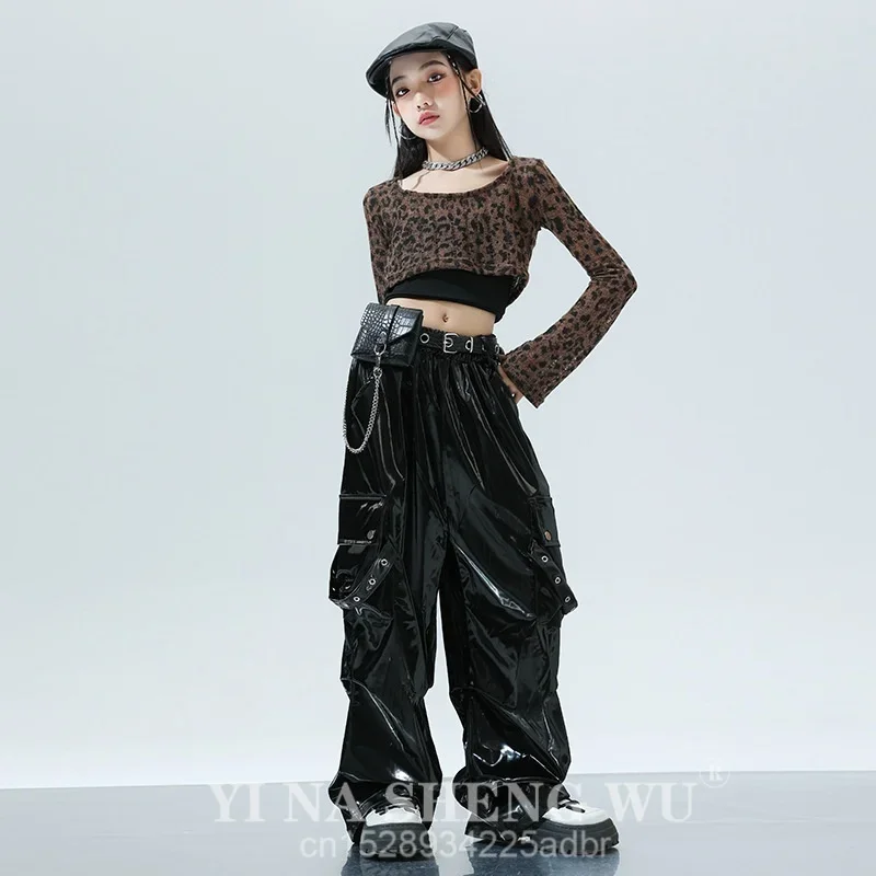 

Woman Hip Hop Dancing Set Woman Street K POP Performance Costume Music Festival Jazz Dance Competition Outfit Leopard Print Top