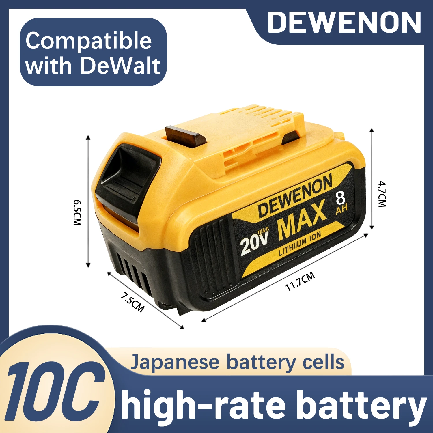 

For DeWalt 20V Battery 8000mAh 20V DCB204 DCB200 DCB182 Replacement Battery Compatible With For Dewalt 18V/20V Tools Battery