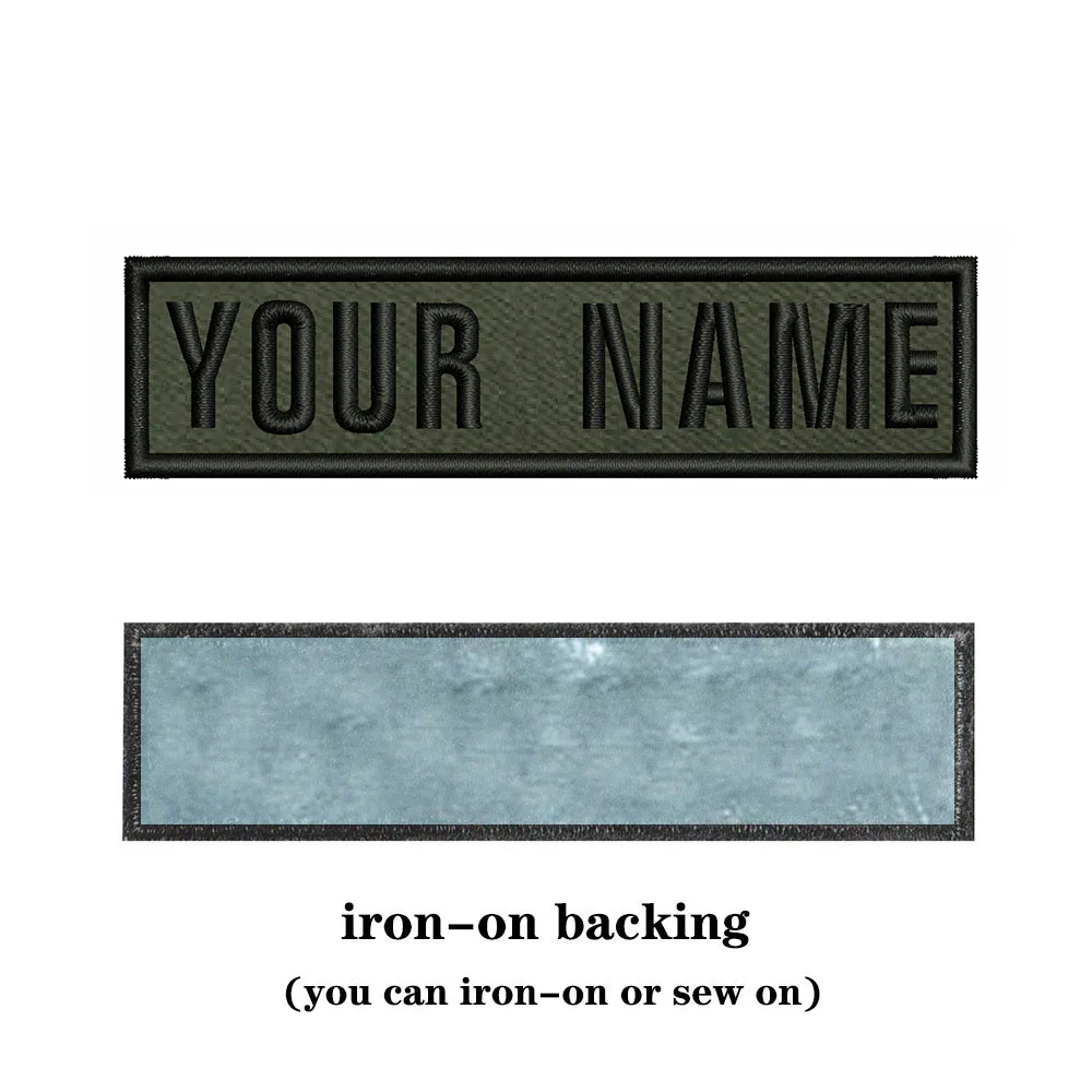 Army Green Background 10X2.5cm Embroidery Custom Name Text Patch Stripes Badge Iron On Or Sew On Or  Patches