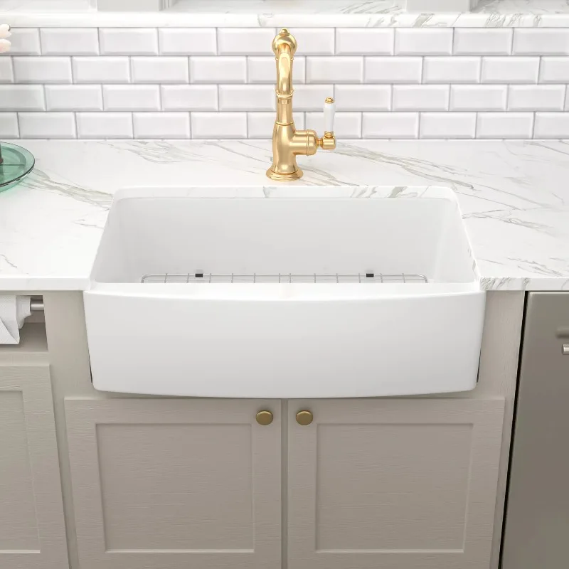 30 inch single bowl white ceramic apron sink farmhouse style