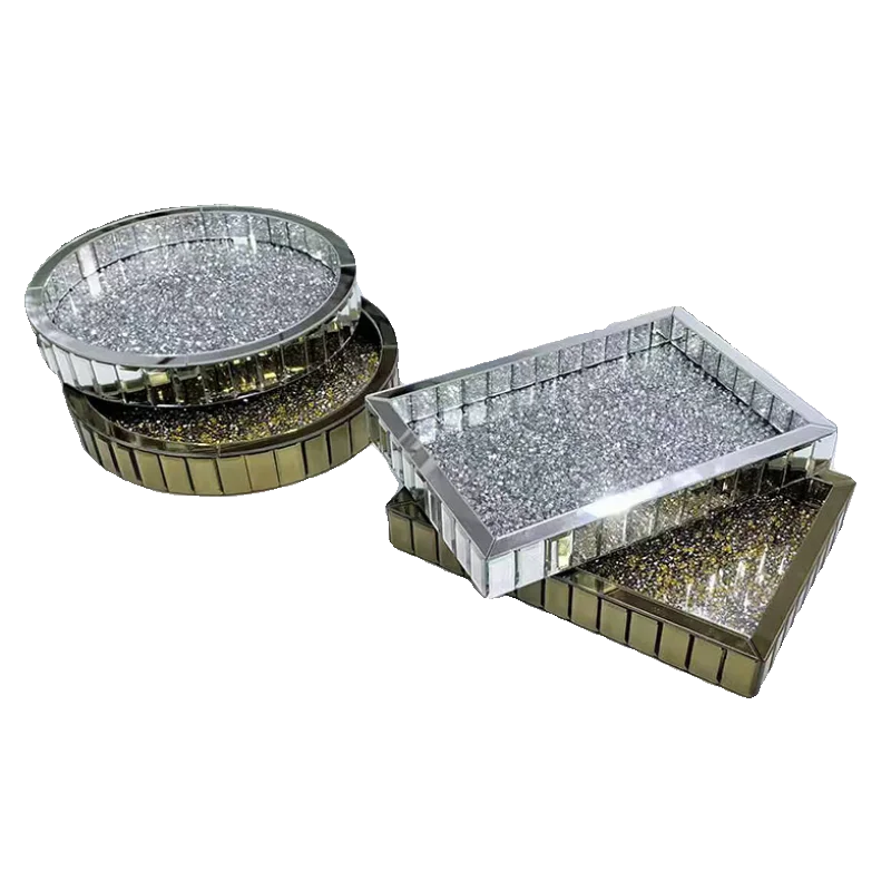 

Mirror glass pink diamond modern simple decorative storage tray