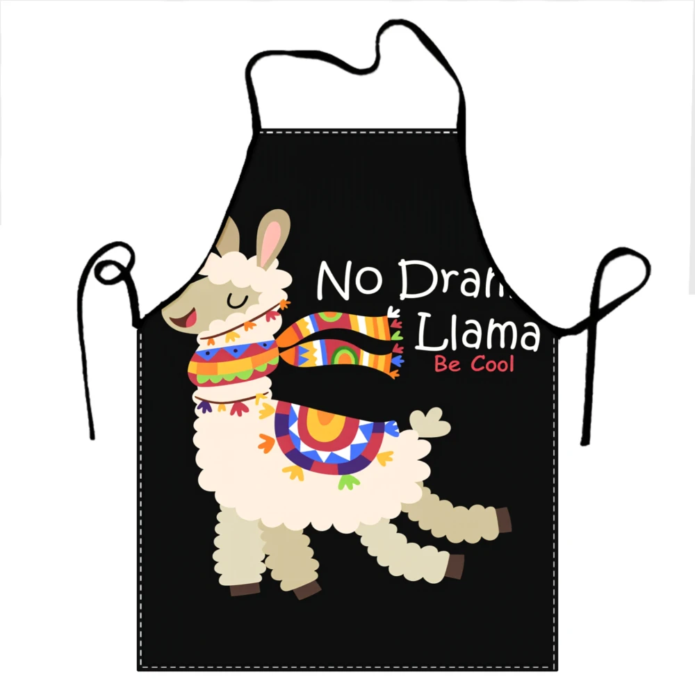 Delantal No Drama Llama Be Cool con diseño colorido de alpaca para cocinar y hornear con diversión