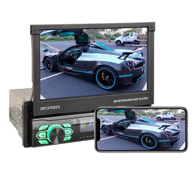 

7188A 7inch single din car auto radio monitor touch screen auto retractable Android MP5 car player