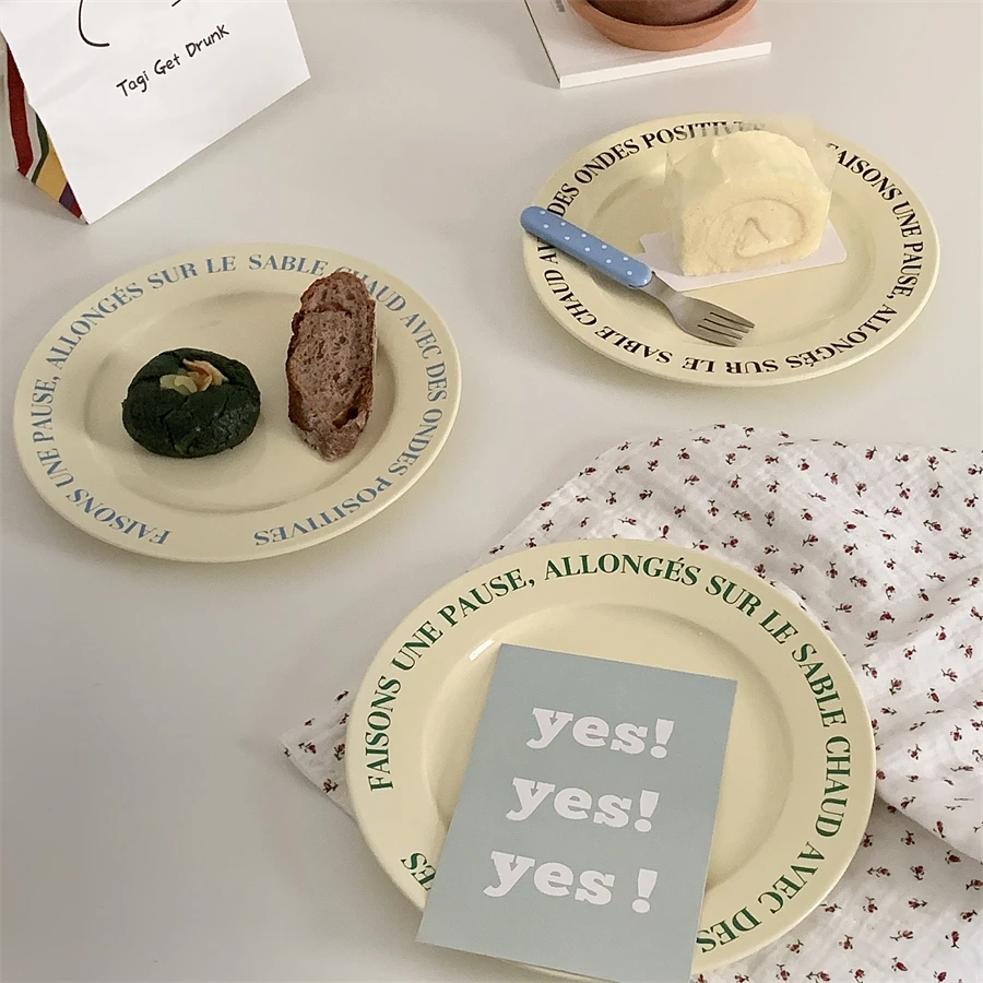 Vintage Ceramic Pasta Plate Lettering Breakfast Dessert Dish Korean Style round Shape Adult Dinnerware Bloggers Choice