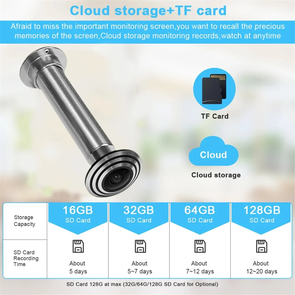 كفاءة 1080P Tuya Smart Life Home عارض رقمي ثقوب البابات الاتحاد الأوروبي التوصيل الفضة