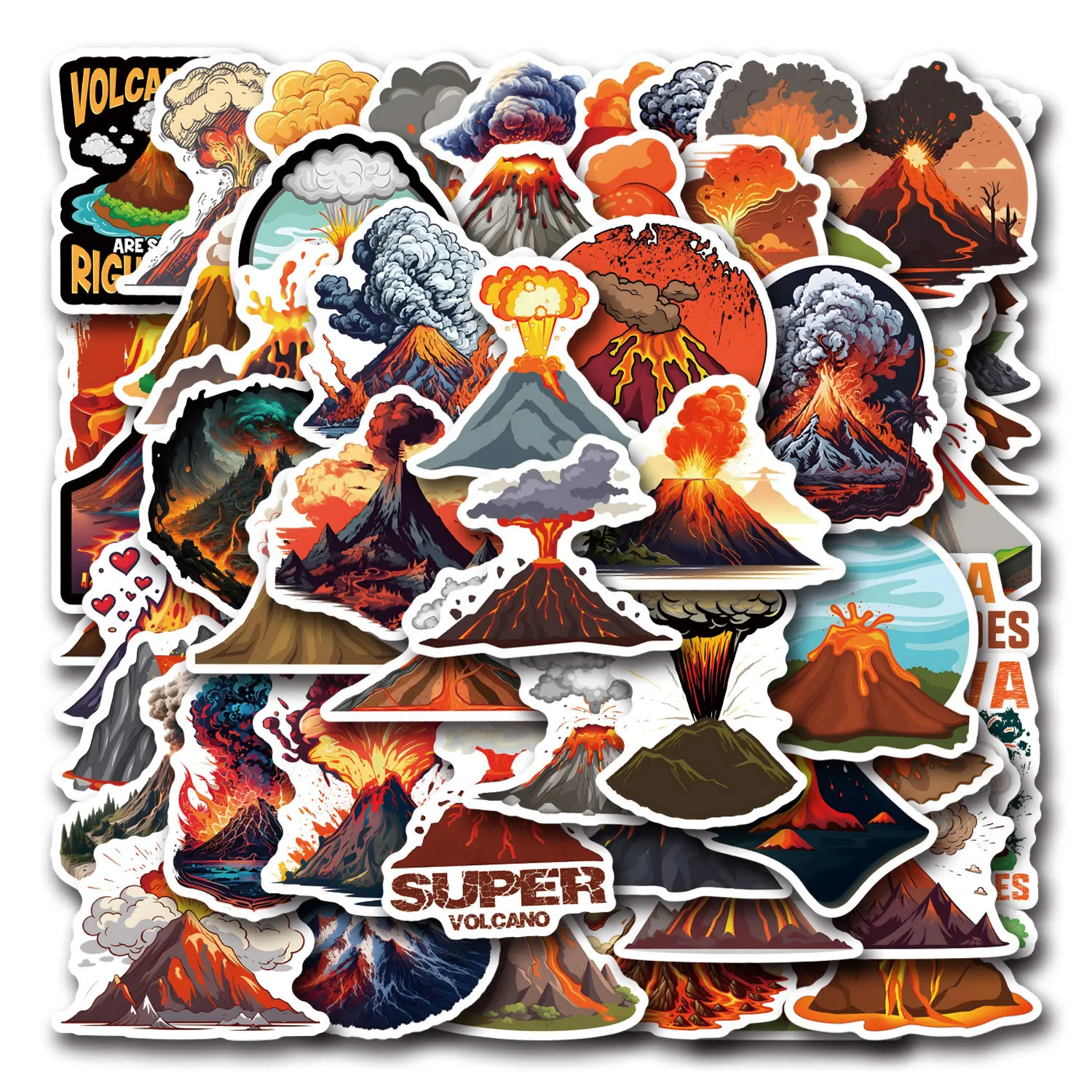 

10/55PCS Volcano Active Volcano Cartoon Text Doodle DIY Decorative Refrigerator Helmet iPad Waterproof Sticker Kids Toy