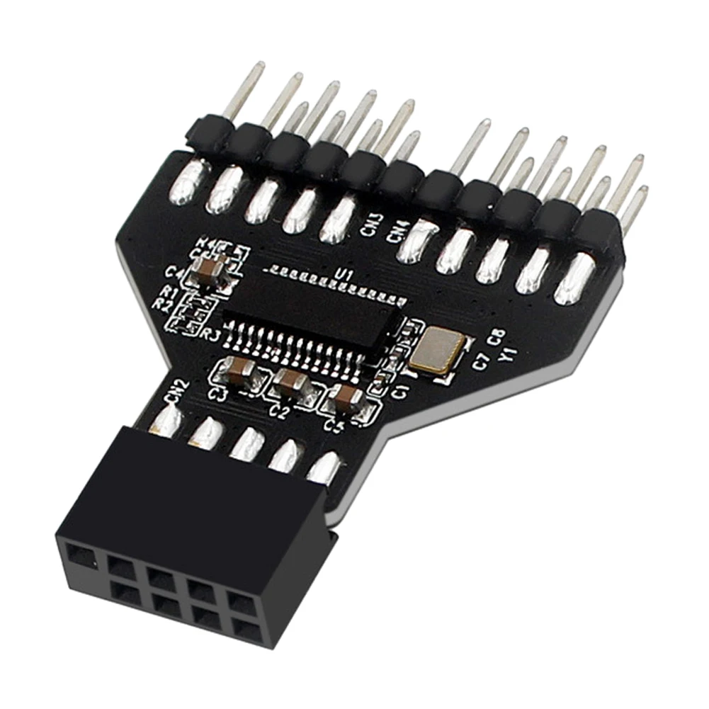 Carte mère USB2.0 9 broches, HUB USB 1 à 2, connecteur USB 2.0, adaptateur de Conversion à 9 broches, connecteur enfichable du panneau avant pour ventilateur de lampe RGB