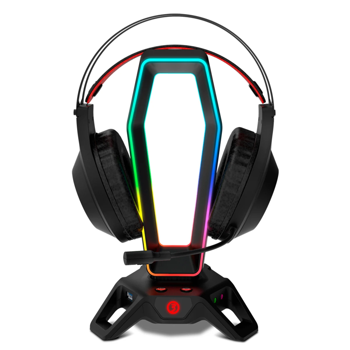 OZONE PORTAL-Gaming headphone stand, 7.1 sound, RGB, x3 USB 3.0 ports output 1: audio + mic, wired Black