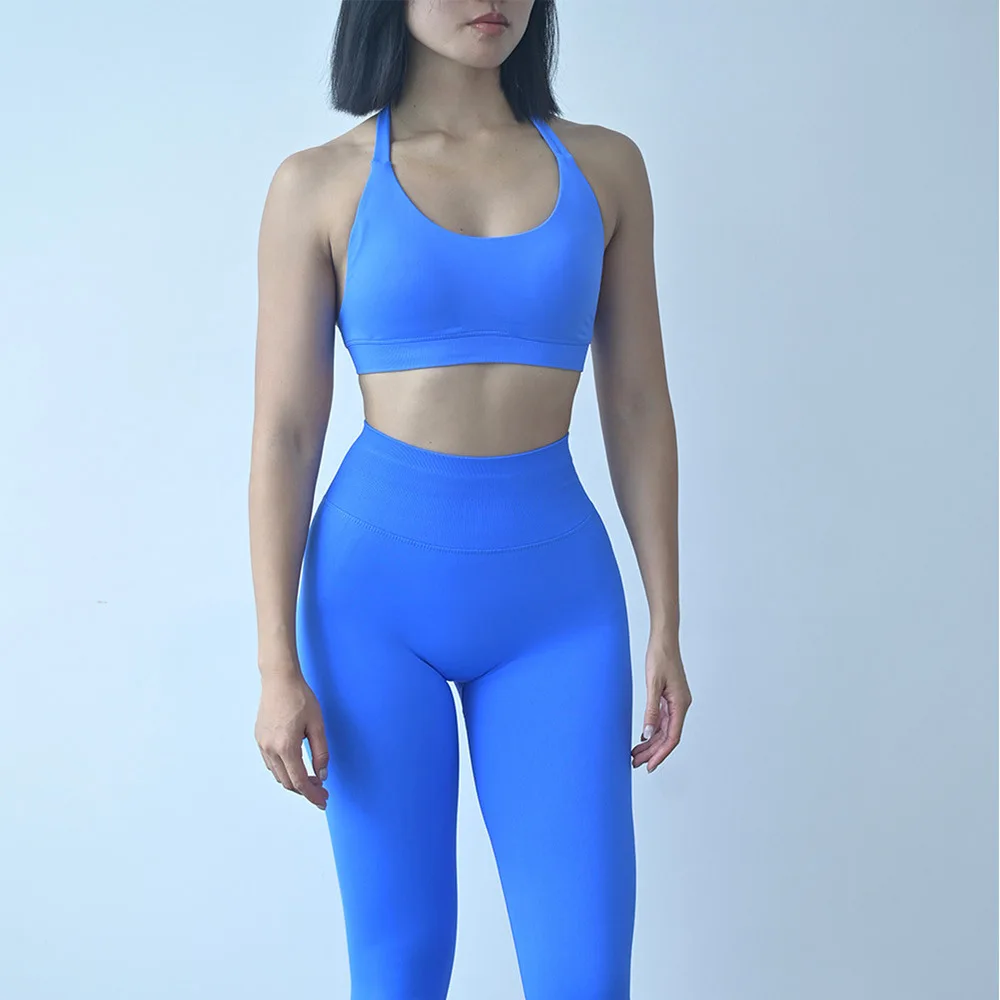 Seamless neckless stylish back-supporting sports bra, women's tight-fitting and buttock-raising fitness pants, sports two-piece