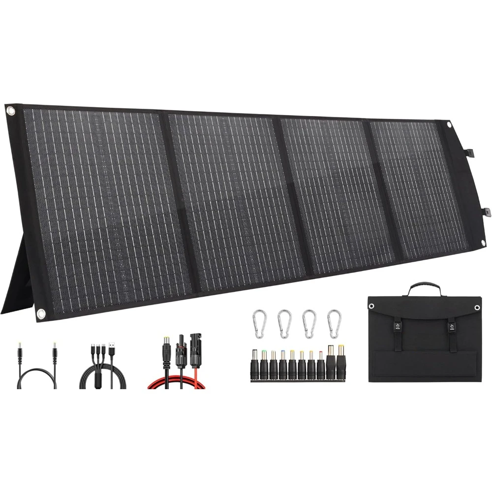 Portable Solar Panel Kit, Foldable Briefcase, Solar Charger, Efficiency of 24%, 3 Cables and 14 Outputs, 100W, 18V, 6A, 9-cent