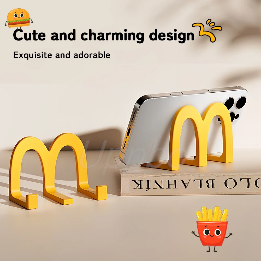 2Pcs Yellow M Shape Phone Stand Desktop Ornament Portable Plastic Desk Mini Holder Bracket for iPhone Samsung Home Office Use