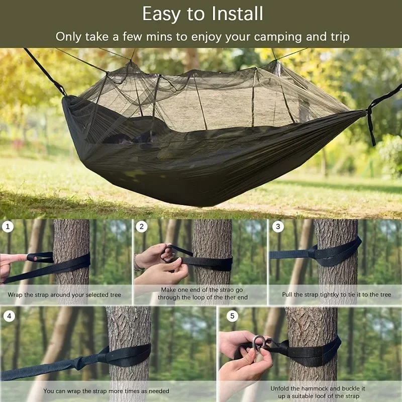 Camping Hammock with Net, Lightweight Portable Double Parachute Hammocks, High Capacity & Tear Resistance for Backyard,Hiking