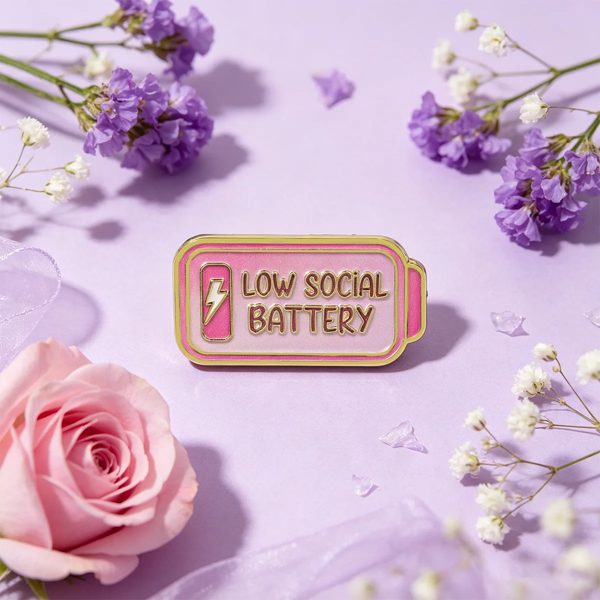 Social Quotes Enamel Pin LOW SOCIAL BATTERY Brooch Lapel Pins Badge on Backpack Clothing Accessories Fashion Jewelry Gifts - view 2