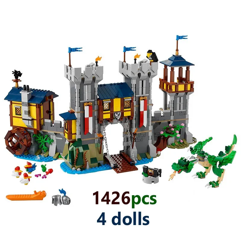 In Stock 31120 Medieval Castle 3in1 Building Blocks Street View Architecture 1426pcs Bricks Toys For Children Birthday Gift Set