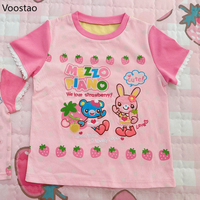 Japanese Kawaii Cartoon Bunny Bear Lolita T-Shirts Women Summer Sweet Strawberry Print Short Sleeve Cotton Tops Y2k Cute Tees