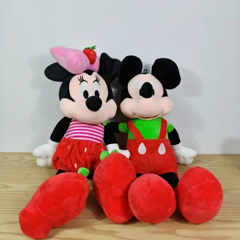 Disney Creative Handheld Strawberry Mickey Minnie Doll Plush Toy Mickey Mouse Doll Couple Ragdoll Birthday Gift