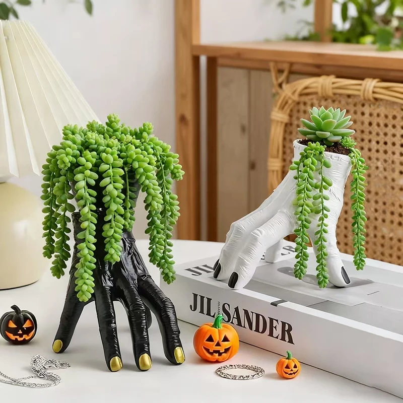 Cool Gothic Manicure Hand Resin Plant Pot Mini Succulent Container for Weird Aesthetic Home Room Tabletop Decor Accessory