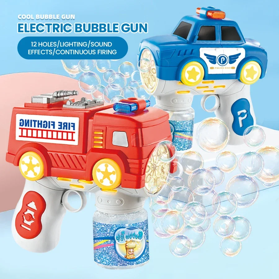 Machine à bulles électrique pour camion de pompier, camion de Police, voiture de Police, pistolets à bulles de savon, jeux de plein air pour enfants, jouets de fête pour garçons et filles