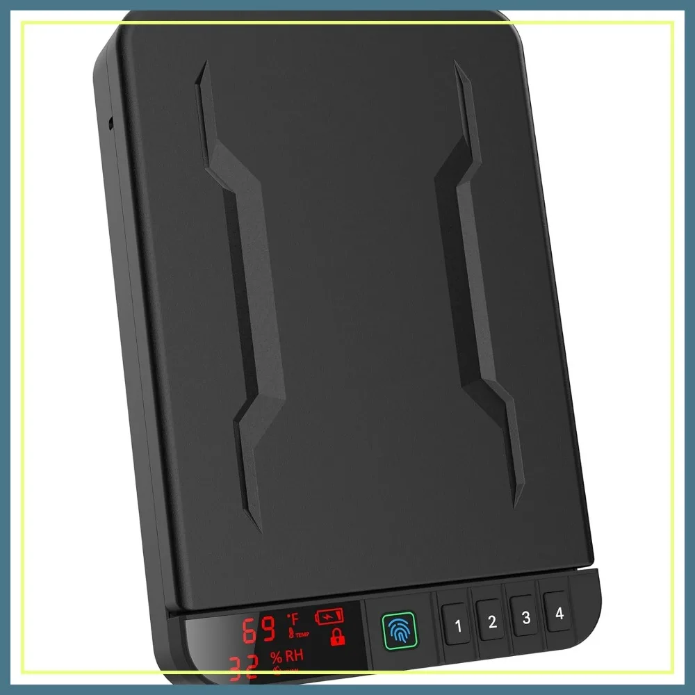 

Portable Gun Safe with Biometric Fingerprint & LCD Display, Keypad Lock & Key for Travel/Home/Car/Nightstand, Black