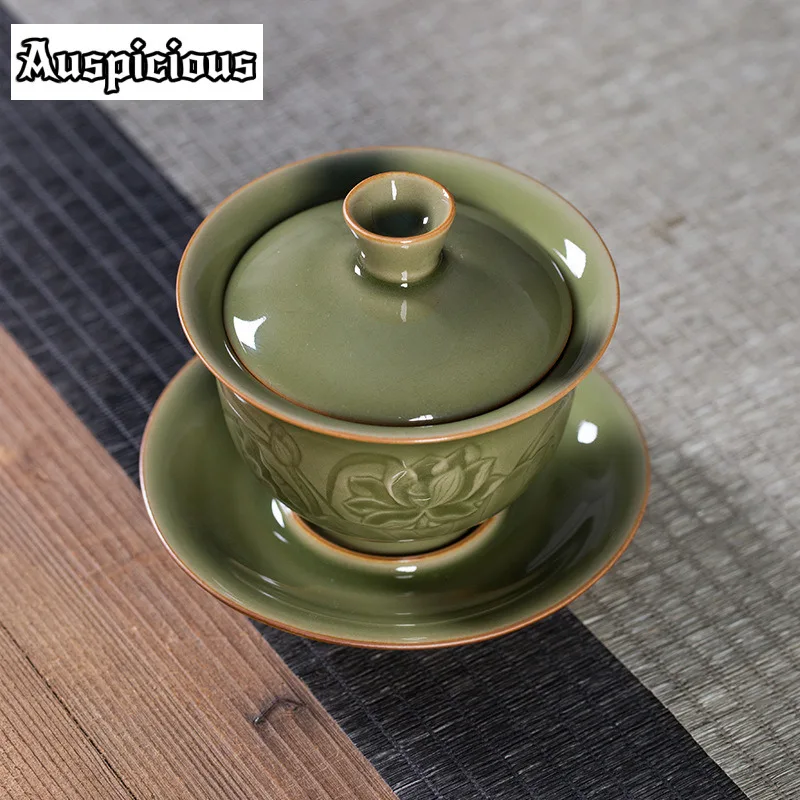 180ml Longquan Celadon Antique Galze Gaiwan Retro Lotus Tea Tureen Tea Bowl With Lid Kit Tea Maker Cover Bowl Tea Ceremony Gift - Image 6