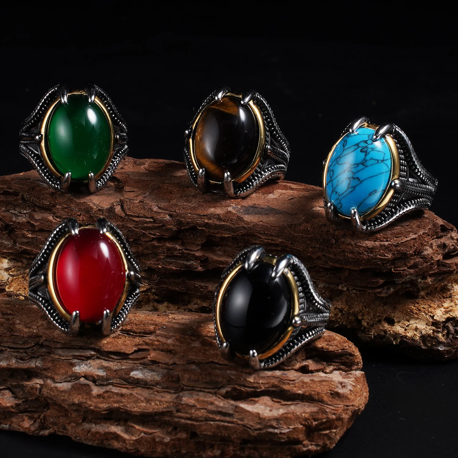 1pc Trendy Vintage Men's 316L Stainless Steel Ring - Stylish Gold-Edged Unisex Personality Ring