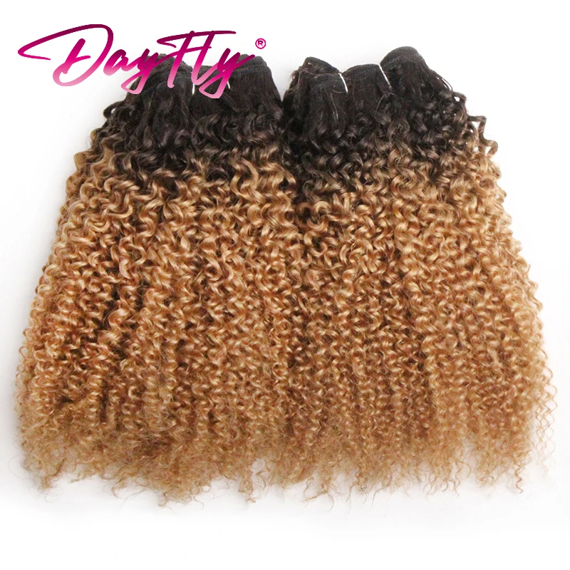 Short Ombre Blonde Kinky Curly Human Hair Bundles Brazilian Hair Weave Curly Hair Bundles T1B27 Blonde Human Hair Extensions