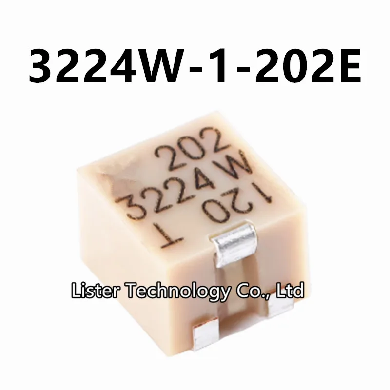 5~50PCS/Lot New 3224W-1-202E SMD-3P 202 3224W 2k Ohm ±10% ±100ppm/℃ multi-turn precision adjustable resistance top adjustment