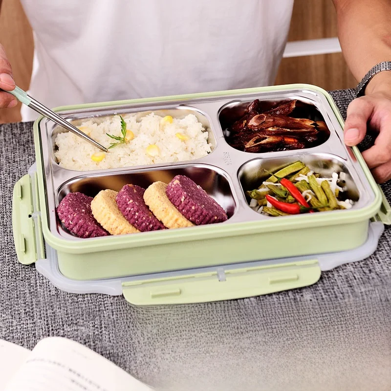 

Large Capaci Stainl Steel 304 Insulated Lunch Box Carent Fast Food Plate for Students with Cover Adult Dining Utensils