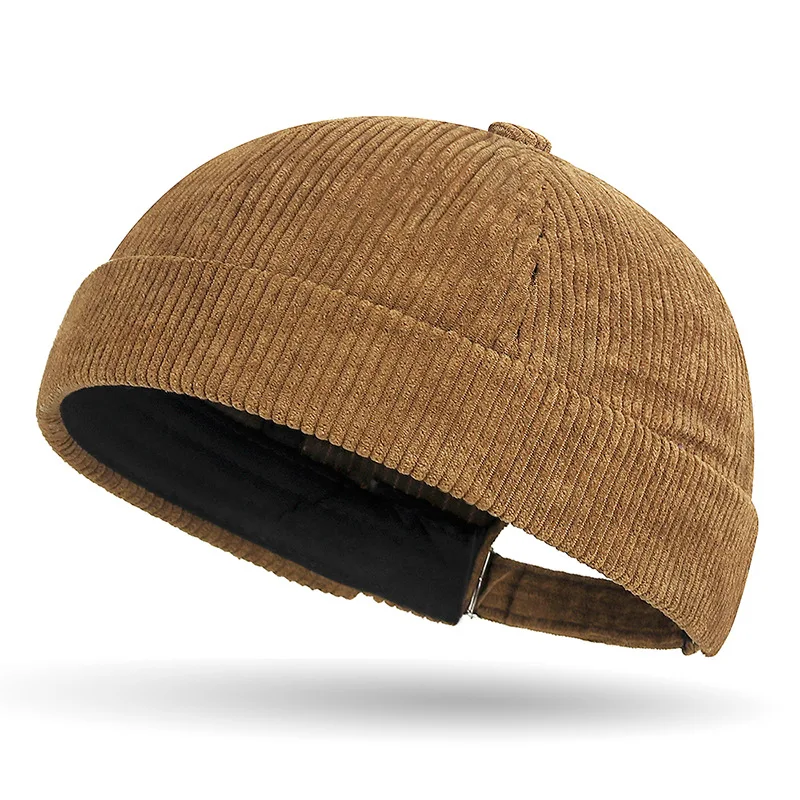 Unisex-Mütze aus dickem Cord ohne Krempe, einfarbig, Tang-Kappe, Street-Hip-Hop-Vintage-Mütze für Damen und Herren, Fahrradkappen – Detail 6