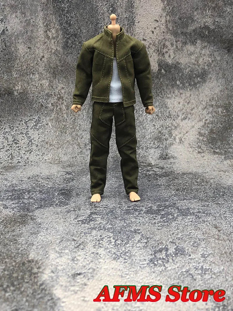 1/12 Men Soldier Coat Long Sleeved Stand Collar Jacket Anime Hero Slim Vest Casual Trousers For 6Inch Action Figure Body