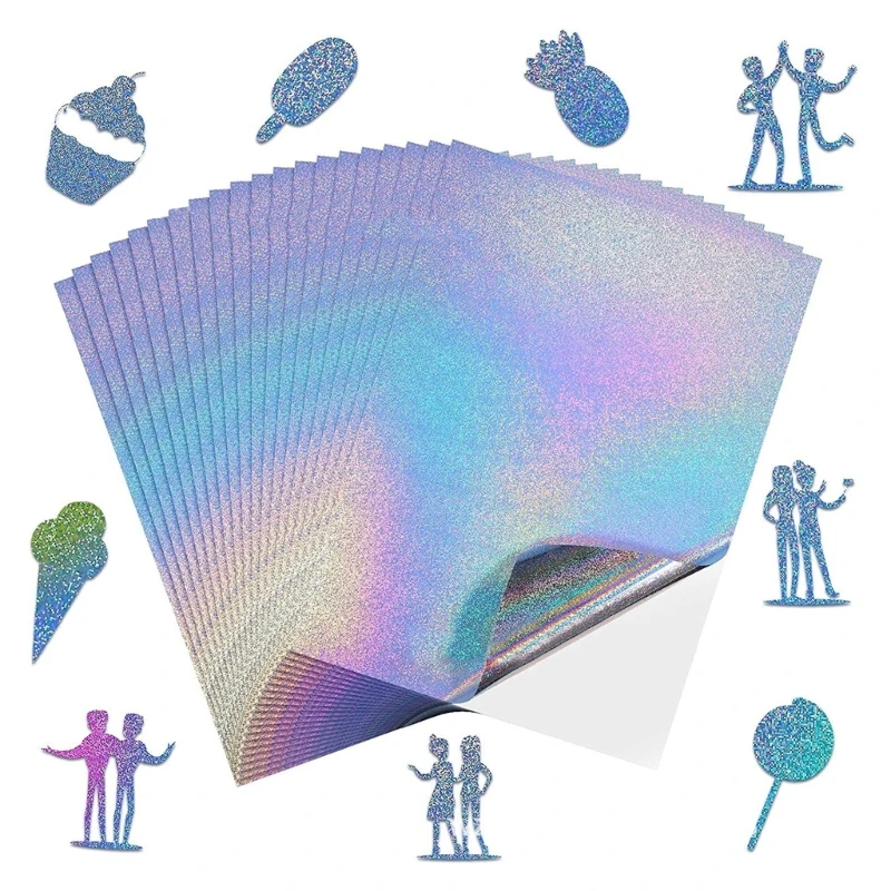 20 Sheets/Set Holographic Sticker Paper A 4 Size Vinyls Printable Paper Waterproof Self-Adhesive Film for Craft Project